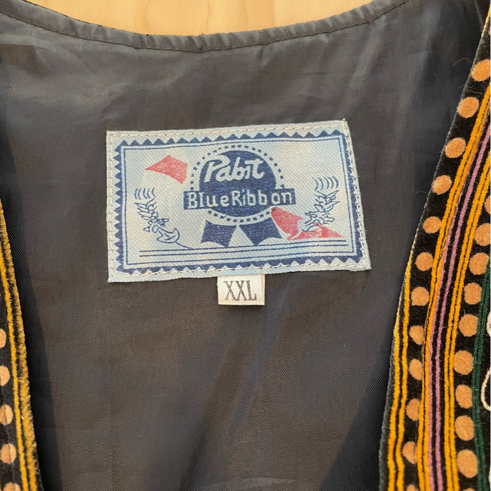 VTG Pabst Blue Ribbon Velvet Vest XXL Black Elephant Print V Neck Button Down - Picture 8 of 12